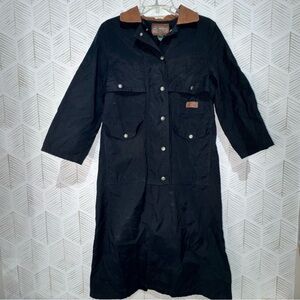 Ralph Lauren VTG Trench Coat Leather Collar‎ Black Canvas Snaps Pockets Sz PP